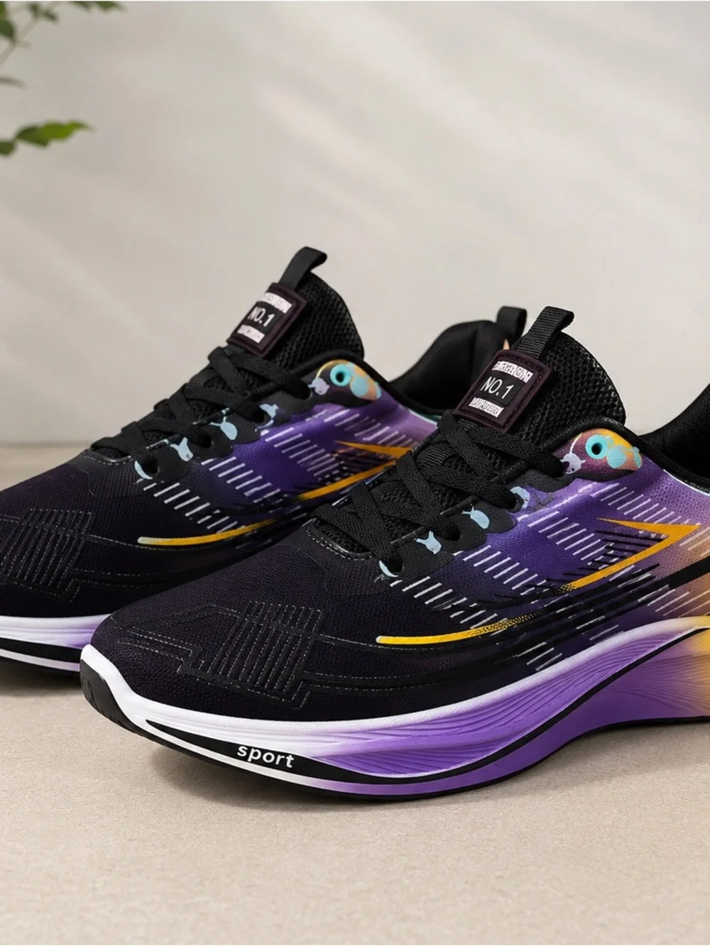 Amazon Black Purple Gradient Sneakers with Yellow Accent